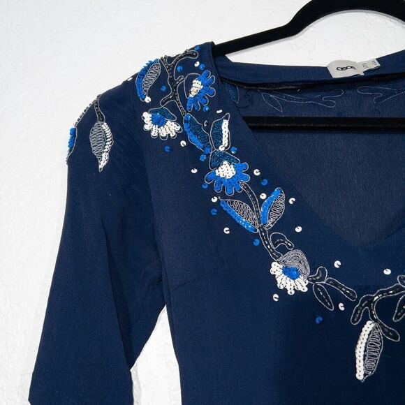 ASOS Navy Blue Sequin Neckline Midi Dress‎ Size 6 - Picture 3 of 7